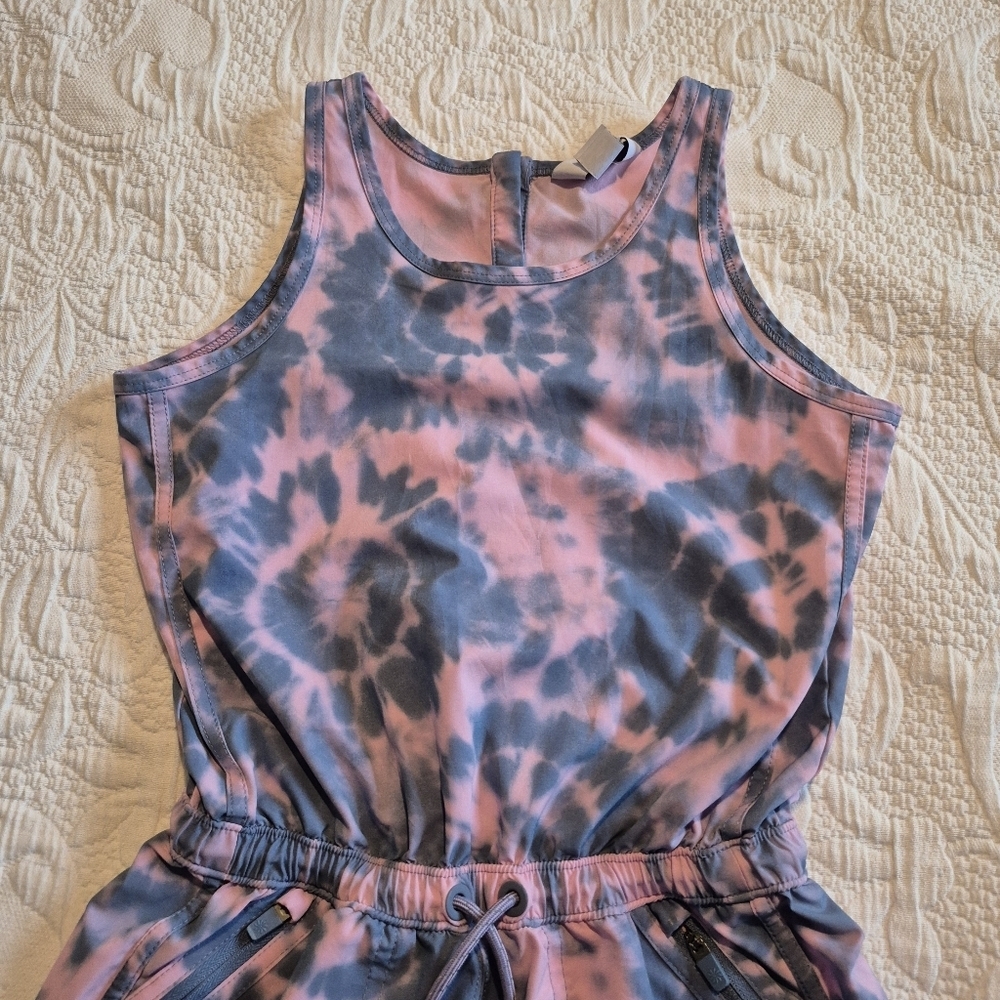 Athleta Girl size Medium or 8/10 tank romper, pink and gray tye dye effect - Picture 3 of 7